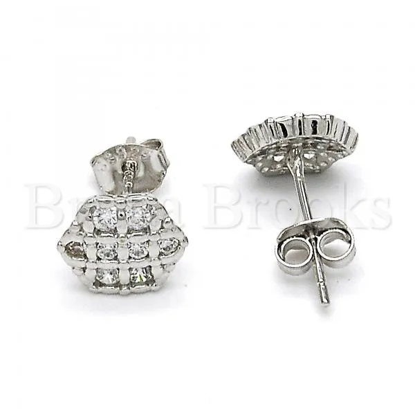 Sterling Silver 02.285.0022 Stud Earring, with White Cubic Zirconia, Polished Finish, Rhodium Tone