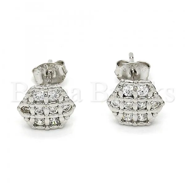 Sterling Silver 02.285.0022 Stud Earring, with White Cubic Zirconia, Polished Finish, Rhodium Tone