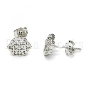 Sterling Silver 02.285.0022 Stud Earring, with White Cubic Zirconia, Polished Finish, Rhodium Tone