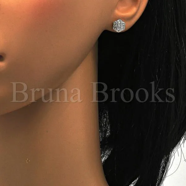 Sterling Silver 02.285.0022 Stud Earring, with White Cubic Zirconia, Polished Finish, Rhodium Tone