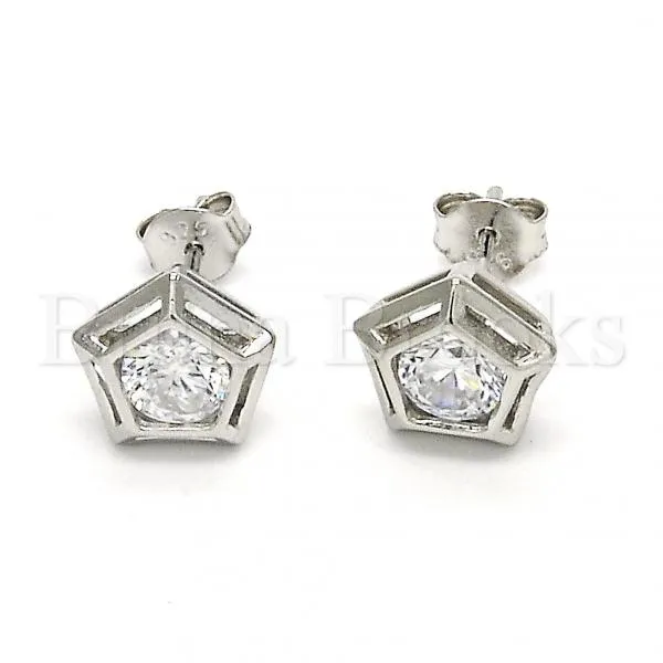 Sterling Silver 02.285.0043 Stud Earring, with White Cubic Zirconia, Polished Finish, Golden Tone