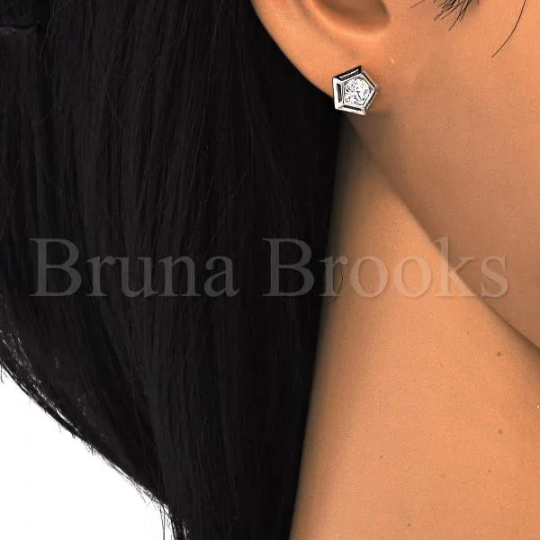 Sterling Silver 02.285.0043 Stud Earring, with White Cubic Zirconia, Polished Finish, Golden Tone