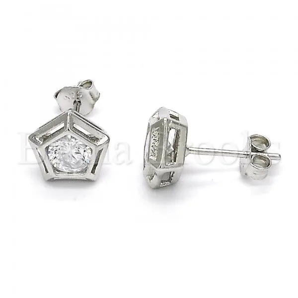 Sterling Silver 02.285.0043 Stud Earring, with White Cubic Zirconia, Polished Finish, Golden Tone