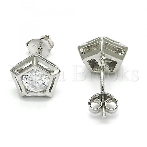 Sterling Silver 02.285.0043 Stud Earring, with White Cubic Zirconia, Polished Finish, Golden Tone