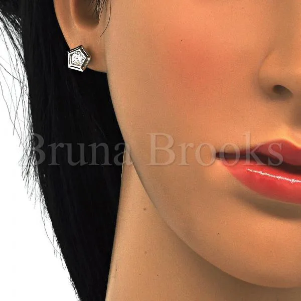 Sterling Silver 02.285.0043 Stud Earring, with White Cubic Zirconia, Polished Finish, Golden Tone