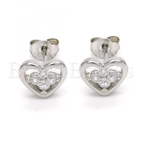 Sterling Silver 02.285.0054 Stud Earring, Heart and Flower Design, with White Cubic Zirconia, Polished Finish,