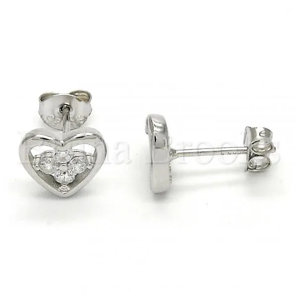 Sterling Silver 02.285.0054 Stud Earring, Heart and Flower Design, with White Cubic Zirconia, Polished Finish,