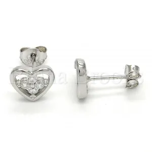 Sterling Silver 02.285.0054 Stud Earring, Heart and Flower Design, with White Cubic Zirconia, Polished Finish,