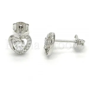 Sterling Silver 02.285.0061 Stud Earring, Heart Design, with White Cubic Zirconia, Polished Finish,