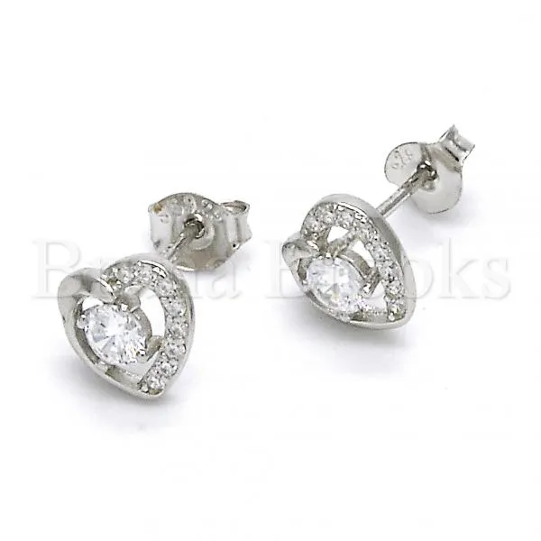Sterling Silver 02.285.0061 Stud Earring, Heart Design, with White Cubic Zirconia, Polished Finish,
