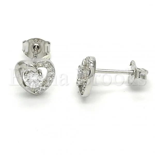 Sterling Silver 02.285.0061 Stud Earring, Heart Design, with White Cubic Zirconia, Polished Finish,