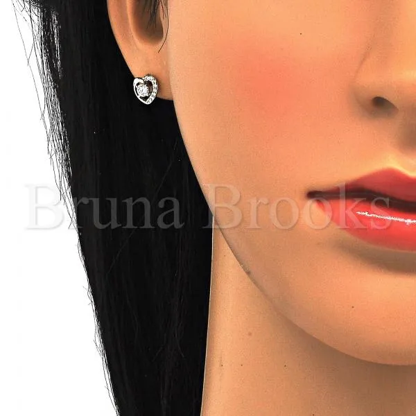 Sterling Silver 02.285.0061 Stud Earring, Heart Design, with White Cubic Zirconia, Polished Finish,