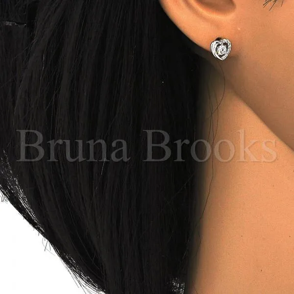 Sterling Silver 02.285.0061 Stud Earring, Heart Design, with White Cubic Zirconia, Polished Finish,