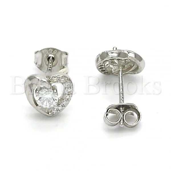 Sterling Silver 02.285.0061 Stud Earring, Heart Design, with White Cubic Zirconia, Polished Finish,