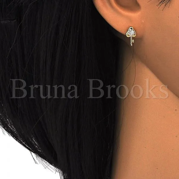 Sterling Silver 02.285.0062 Stud Earring, key Design, with White Cubic Zirconia, Polished Finish, Golden Tone
