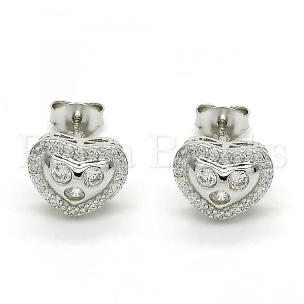 Sterling Silver 02.285.0087 Stud Earring, Heart Design, with White Cubic Zirconia, Polished Finish, Rhodium Tone