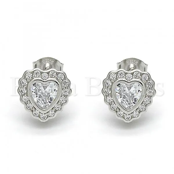 Sterling Silver 02.285.0092 Stud Earring, Heart Design, with White Cubic Zirconia, Polished Finish, Rhodium Tone