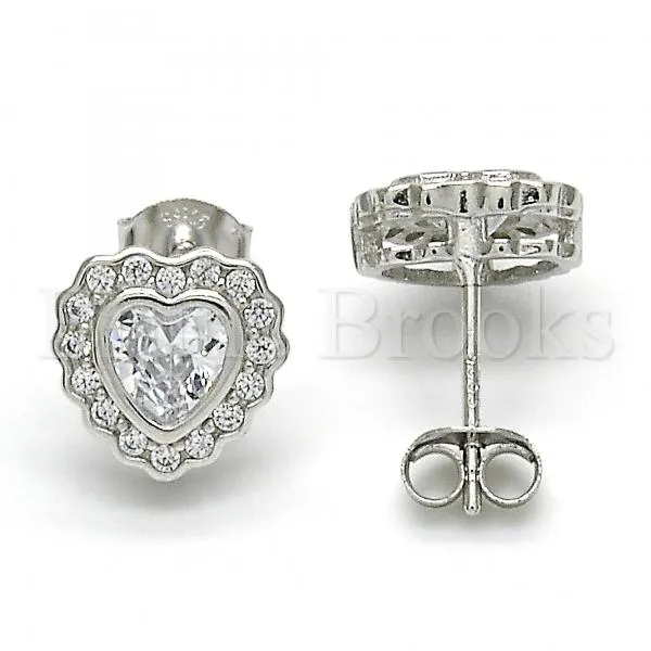 Sterling Silver 02.285.0092 Stud Earring, Heart Design, with White Cubic Zirconia, Polished Finish, Rhodium Tone