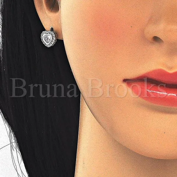 Sterling Silver 02.285.0092 Stud Earring, Heart Design, with White Cubic Zirconia, Polished Finish, Rhodium Tone