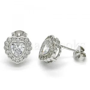 Sterling Silver 02.285.0092 Stud Earring, Heart Design, with White Cubic Zirconia, Polished Finish, Rhodium Tone