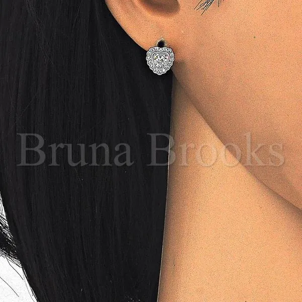 Sterling Silver 02.285.0092 Stud Earring, Heart Design, with White Cubic Zirconia, Polished Finish, Rhodium Tone