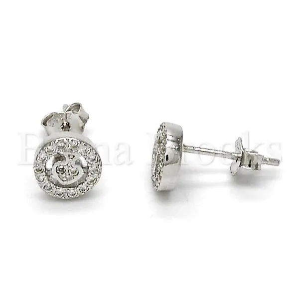 Sterling Silver 02.290.0014 Stud Earring, with White Micro Pave, Polished Finish, Rhodium Tone