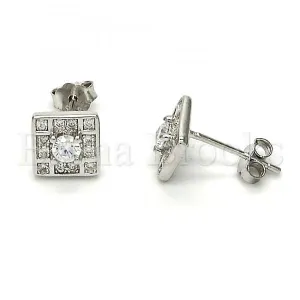 Sterling Silver 02.290.0016 Stud Earring, with White Cubic Zirconia, Polished Finish, Rhodium Tone