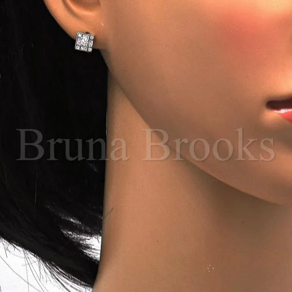 Sterling Silver 02.290.0016 Stud Earring, with White Cubic Zirconia, Polished Finish, Rhodium Tone