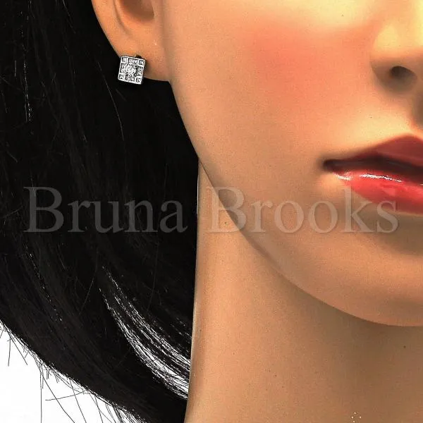 Sterling Silver 02.290.0016 Stud Earring, with White Cubic Zirconia, Polished Finish, Rhodium Tone
