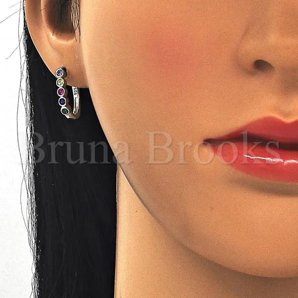 Sterling Silver 02.332.0047.12 Huggie Hoop, with Multicolor Cubic Zirconia, Polished Finish, Rhodium Tone