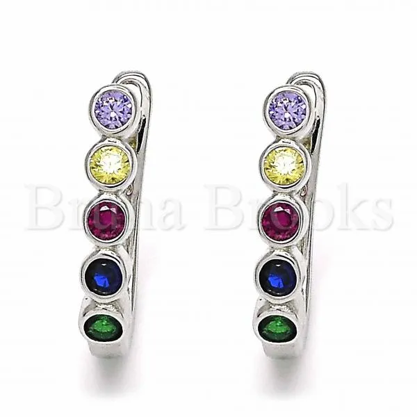 Sterling Silver 02.332.0047.12 Huggie Hoop, with Multicolor Cubic Zirconia, Polished Finish, Rhodium Tone