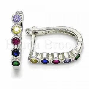 Sterling Silver 02.332.0047.12 Huggie Hoop, with Multicolor Cubic Zirconia, Polished Finish, Rhodium Tone