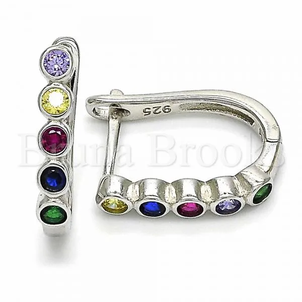 Sterling Silver 02.332.0047.12 Huggie Hoop, with Multicolor Cubic Zirconia, Polished Finish, Rhodium Tone