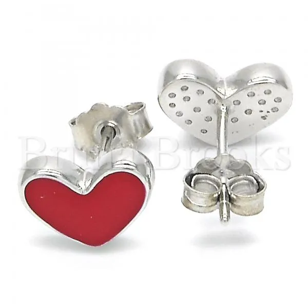 Sterling Silver 02.336.0070 Stud Earring, Heart Design, Red Enamel Finish, Rhodium Tone