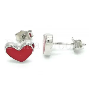 Sterling Silver 02.336.0070 Stud Earring, Heart Design, Red Enamel Finish, Rhodium Tone