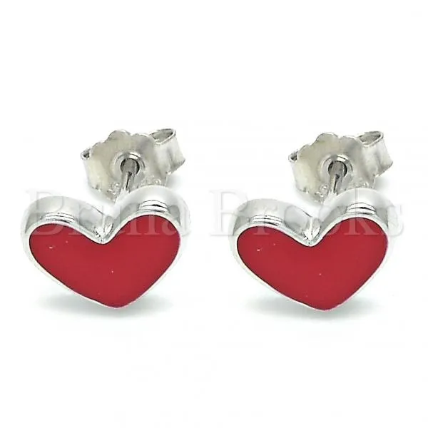 Sterling Silver 02.336.0070 Stud Earring, Heart Design, Red Enamel Finish, Rhodium Tone