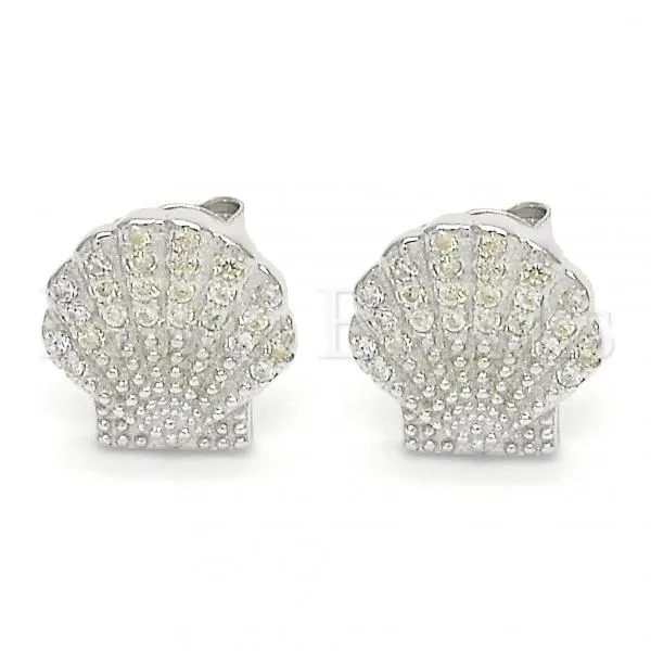 Sterling Silver 02.336.0087 Stud Earring, Shell Design, with White Crystal, Polished Finish, Rhodium Tone