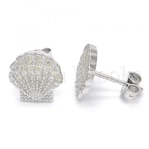 Sterling Silver 02.336.0087 Stud Earring, Shell Design, with White Crystal, Polished Finish, Rhodium Tone