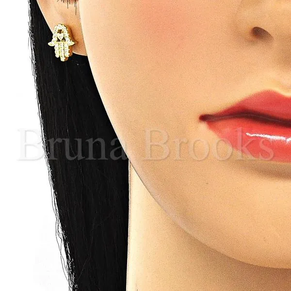 Sterling Silver 02.336.0118.2 Stud Earring, Hand of God Design, with White Crystal, Polished Finish, Golden Tone