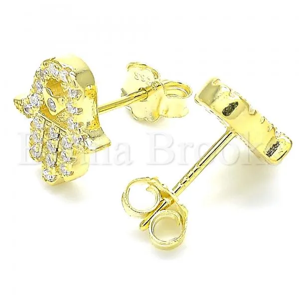 Sterling Silver 02.336.0118.2 Stud Earring, Hand of God Design, with White Crystal, Polished Finish, Golden Tone