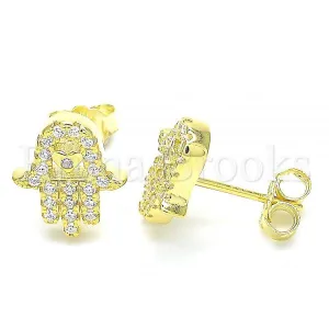 Sterling Silver 02.336.0118.2 Stud Earring, Hand of God Design, with White Crystal, Polished Finish, Golden Tone