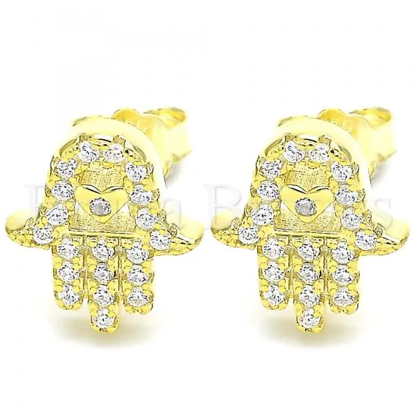 Sterling Silver 02.336.0118.2 Stud Earring, Hand of God Design, with White Crystal, Polished Finish, Golden Tone