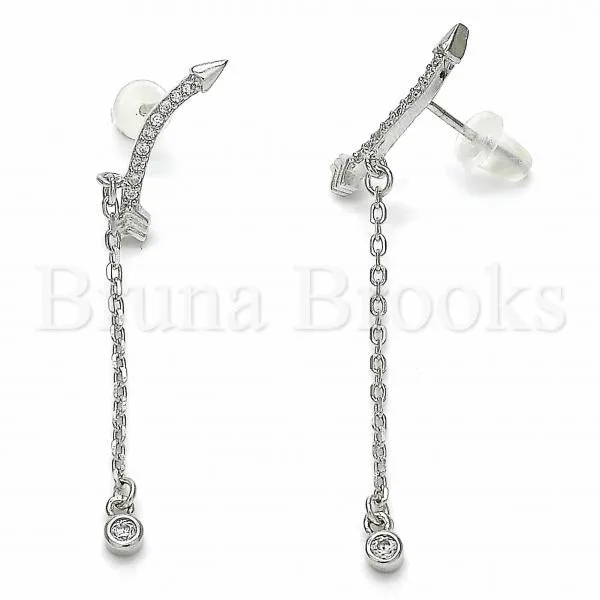 Sterling Silver 02.367.0015 Long Earring, with White Cubic Zirconia, Polished Finish, Rhodium Tone