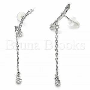 Sterling Silver 02.367.0015 Long Earring, with White Cubic Zirconia, Polished Finish, Rhodium Tone