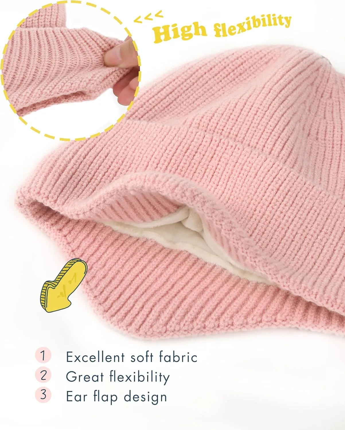 Toddler Baby Winter Hat Warm Fleece Lined Knit Kids Hat with Earflap Infant Newborn Pom Pom Beanie Knit Cap Girls Boys
