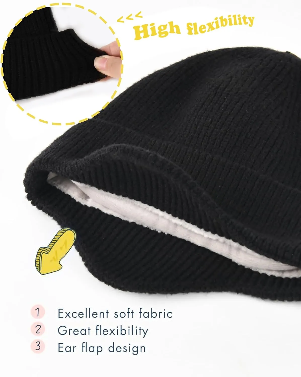 Toddler Baby Winter Hat Warm Fleece Lined Knit Kids Hat with Earflap Infant Newborn Pom Pom Beanie Knit Cap Girls Boys