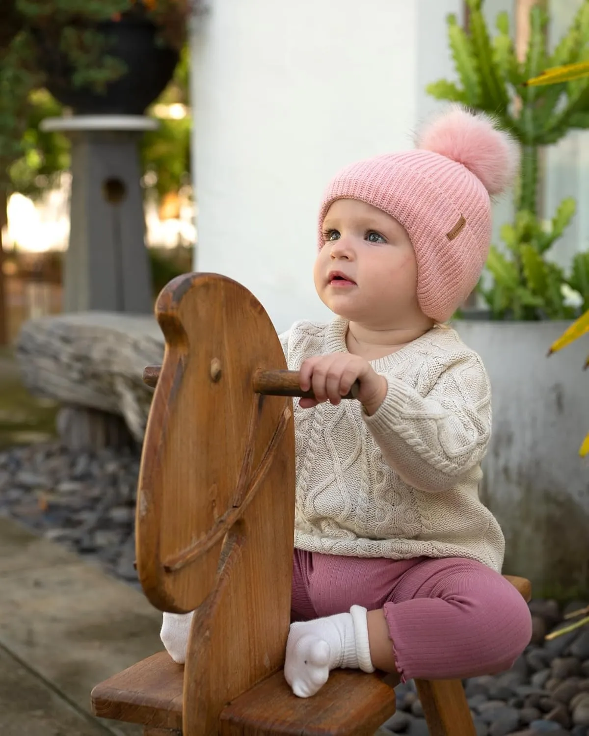 Toddler Baby Winter Hat Warm Fleece Lined Knit Kids Hat with Earflap Infant Newborn Pom Pom Beanie Knit Cap Girls Boys