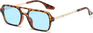 Trendy Retro Vintage 70s Square Flat Aviator Sunglasses for Women Men Rectangle Small Shades Narrow Sunnies Cool Cute Fashion
