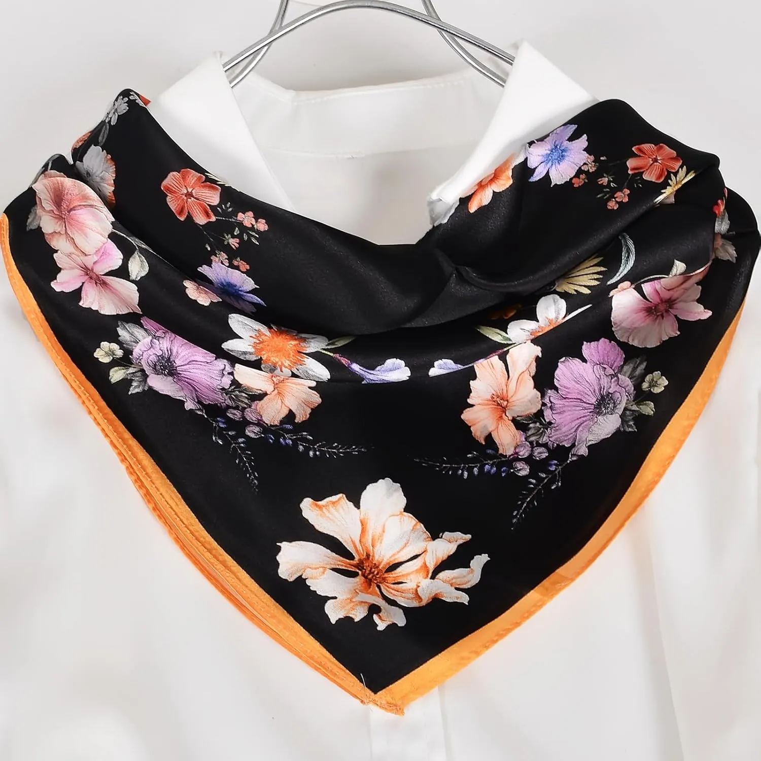 Women 100% Mulberry Silk Neck Scarf Lightweight Digital Print Small Square Scarfs- Neckerchief Gift Packing 21"*21"
