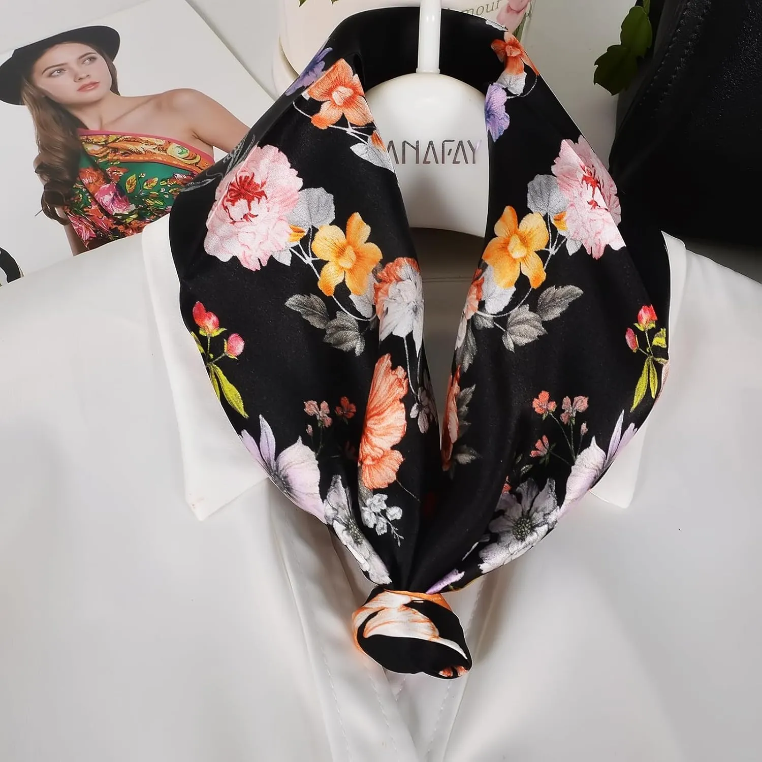 Women 100% Mulberry Silk Neck Scarf Lightweight Digital Print Small Square Scarfs- Neckerchief Gift Packing 21"*21"